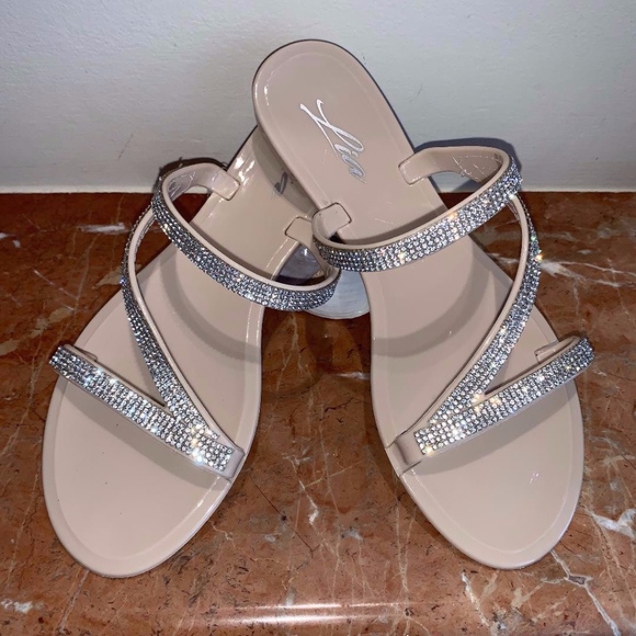 New Nude Rhinestone Flat Jelly Sandals 